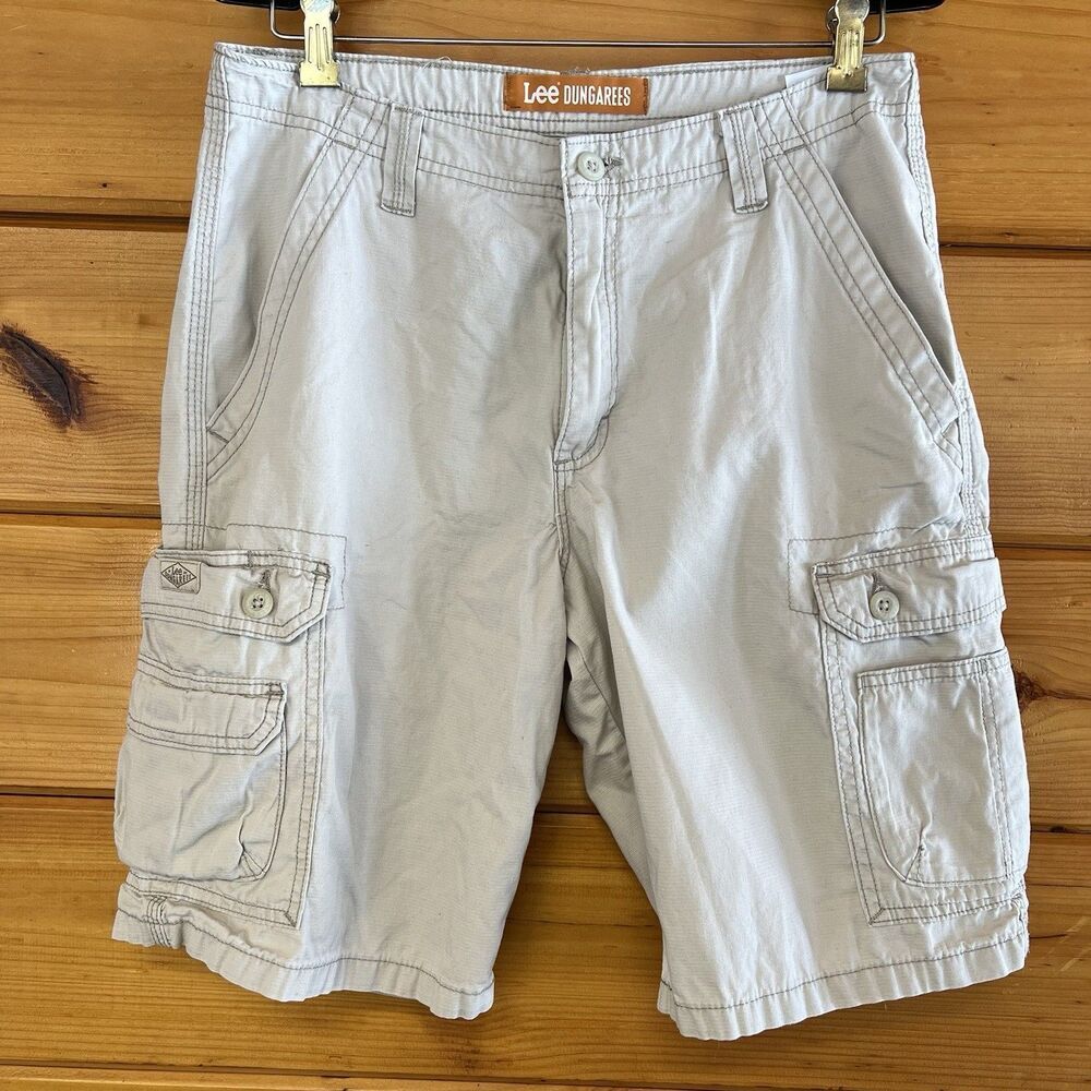 Lee Dungarees Wyoming Cargo Shorts Mens 42 Light Gray 100% Cotton Flap Pockets